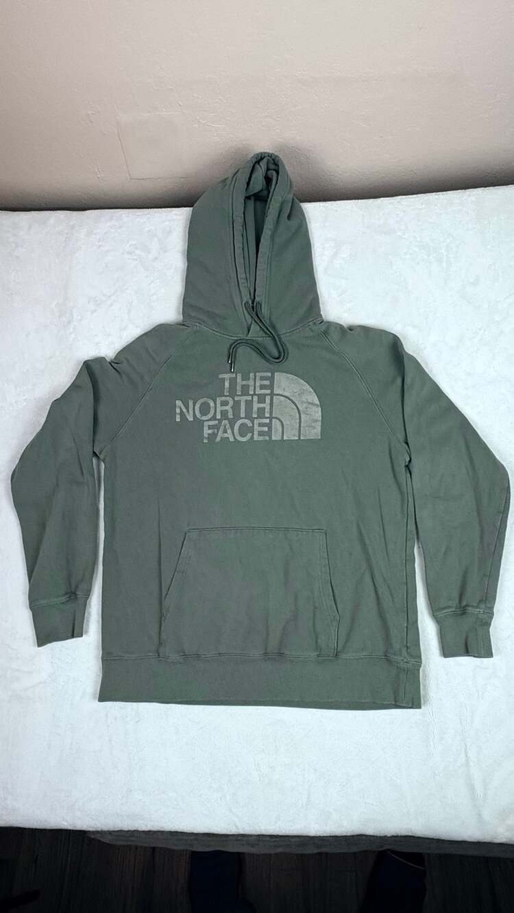 Women's Medium sage green The North Face graphic pullover hoodie.